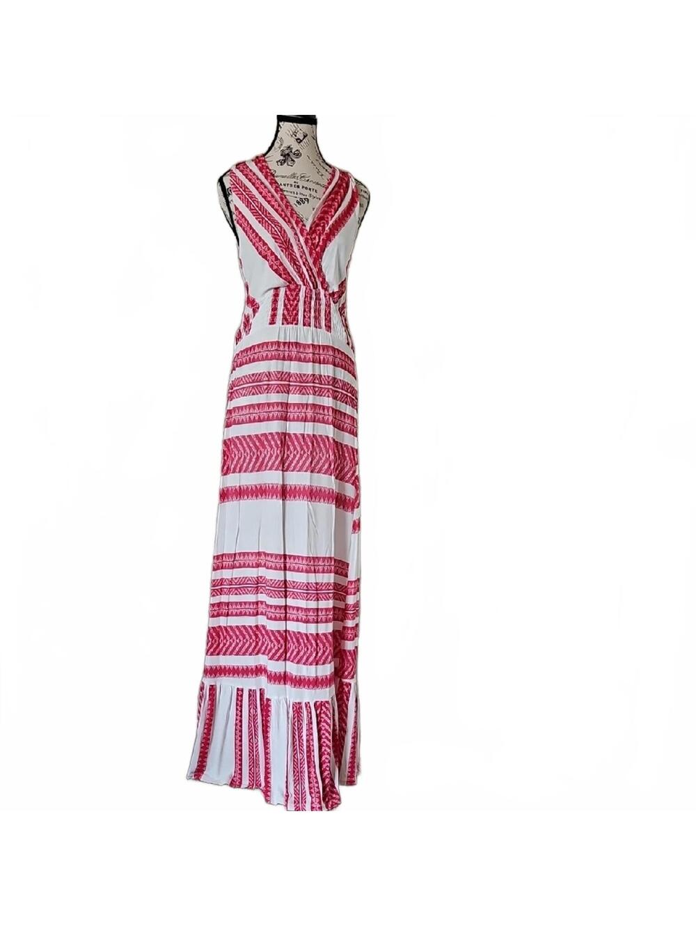 Lascana for Venus Pink and White Patterned Maxi Dress Size Large